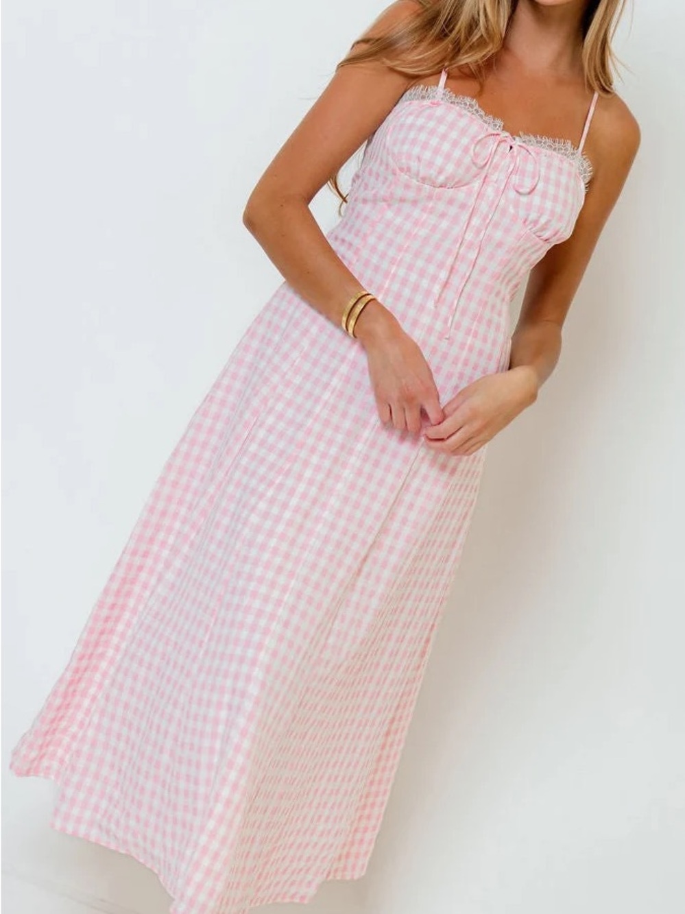 Gingham Pink Spaghetti-Strap Slip Dress